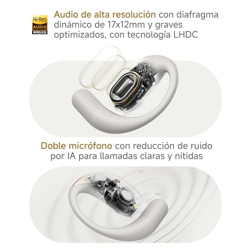XIAOMI OpenWear Stereo - Auriculares inalámbricos, cancelación de Ruido, Driver dinámico, Doble micrófono, 7.5 Horas de autonomía y 38,5 Horas con el Estuche de Carga, Beige (Versión ES)