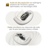 XIAOMI OpenWear Stereo - Auriculares inalámbricos, cancelación de Ruido, Driver dinámico, Doble micrófono, 7.5 Horas de autonomía y 38,5 Horas con el Estuche de Carga, Beige (Versión ES)
