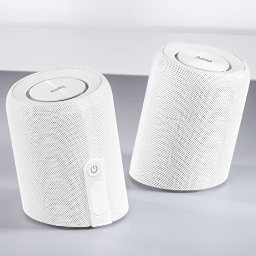 Hama | Juego de Altavoces Bluetooth 2 en 1 Twin 3.0 Resistentes al Agua 30 W (Juego de Altavoces, Divisibles, Inalámbrico, 2 Cajas portátiles Bluetooth, Resistente al Agua IP67) Color Blanco