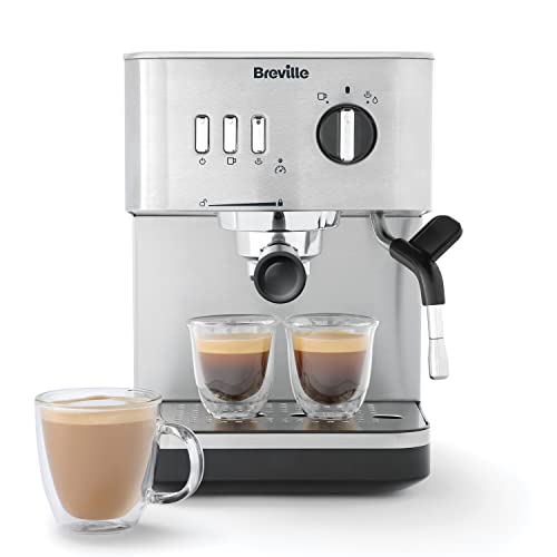 Breville Máquina de expresso Bijou Barista | Expreso automático y manual, Cafetera capuchino y café con leche | Bomba de 15 bares | Vara de vapor | Plateada [VCF149X]