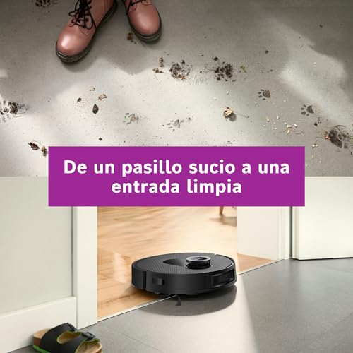 Bosch - Robot Spotless MAX CAM, BCRDW3BX, aspira y friega, Potencia 11.000 Pa, Almohadillas giratorias, estación Seca-húmeda, Visión Inteligente por luz estructurada, Cámara, Home Connect App, Negro