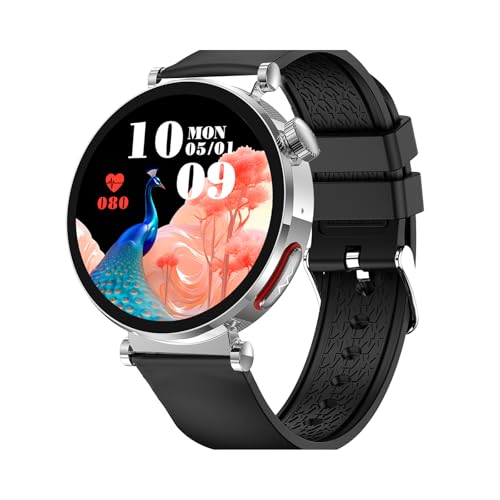 Knauermann Neo 2 (2025) - Plata Redondo - Reloj de Salud Smartwatch - ECG - Función HRV - Bluetooth BT - Apnea del Sueño - Presión Arterial - Banda de Silicona Negro, Durchmesser: 40mm; Dicke: 10,9mm