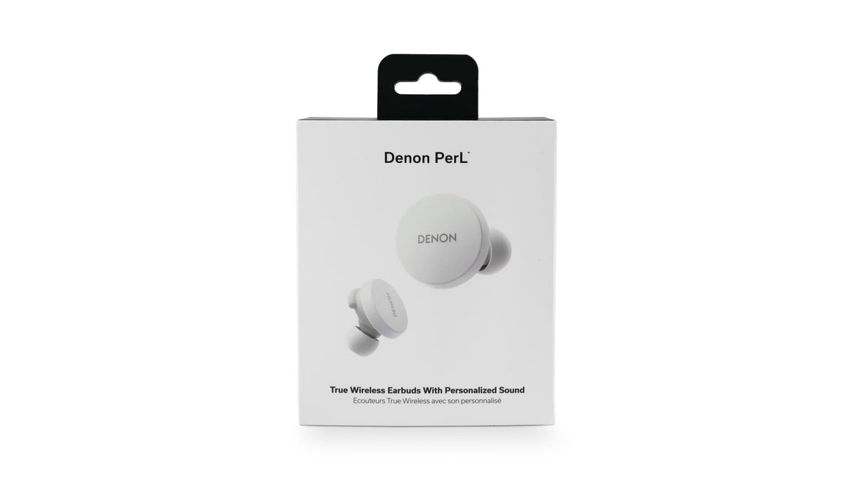 DENON PerL True Wireless Earbuds, Perfil de Sonido Personalizado, Auriculares con cancelación de Ruido, Auriculares Resistentes al Agua, con micrófonos Integrados y batería de Larga duración - Blanco