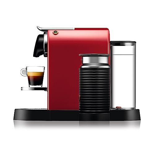 Krups Nespresso Citiz & Milk XN7615 - Cafetera de cápsulas monodosis, con 19 bares de presión, thermoblock, capacidad 1L, función automática, con Aeroccino, color Rojo, incluye pack de bienvenida