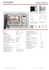 Exquisit® Microondas Combi de Encastre, 20L, 800W, Grill 1000W, Acabado en Acero Inoxidable, 8 Programas Automáticos, Display Digital, Plato 27Cm, Medidas 38,6x59,5x37,5 Cm.