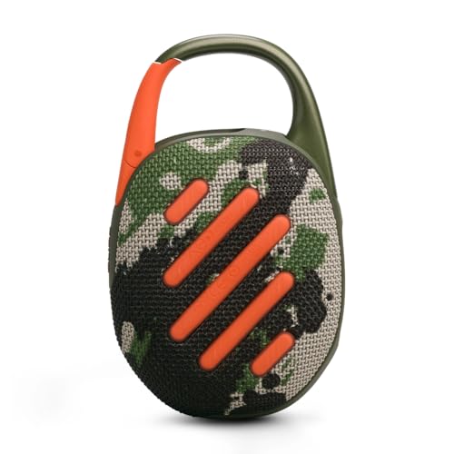 JBL Clip 5, Altavoz inalámbrico portátil con Bluetooth, resistente al agua y al polvo IP67, hasta 12h de reproducción y más con Playtime Boost activado, camuflaje