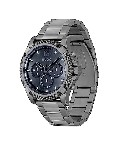 HUGO Reloj Analógico de Cuarzo Multifunción para Hombre Colección #Impress - FOR Him con Correa de Acero Inoxidable Gris - 1530298