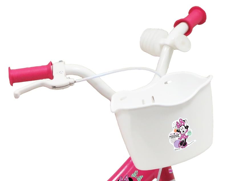A.T.L.A.S. Bicicleta Infantil de 12 Pulgadas Minnie de Disney Equipada con 1 Freno, Cesta Delantera, Soporte para muñeca Trasera, Guardabarros + Casco Incluido niña, Niñas, Rosa, 12''