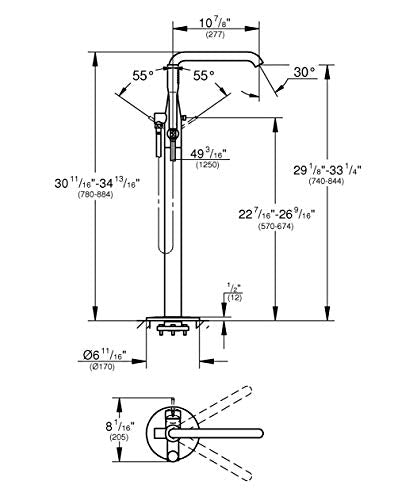 Grohe Essence - Grifo de bañera con sistema de montaje en suelo, teleducha Grohe Euphoria Cosmopolitan Stick, ángulo de giro ajustable a 0°, 150° o 360°, aireador Grohe AquaGuide (23491001)