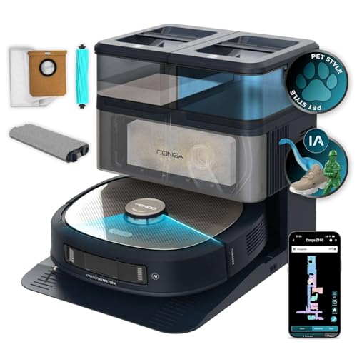Cecotec Robot Aspirador y Friegasuelos con Estación Autovaciado, IA y Láser Conga Z100 X-Treme. Navegación Láser e Inteligencia Artificial, 20000Pa, Fregado Profesional, Mopa Bimaterial XXL