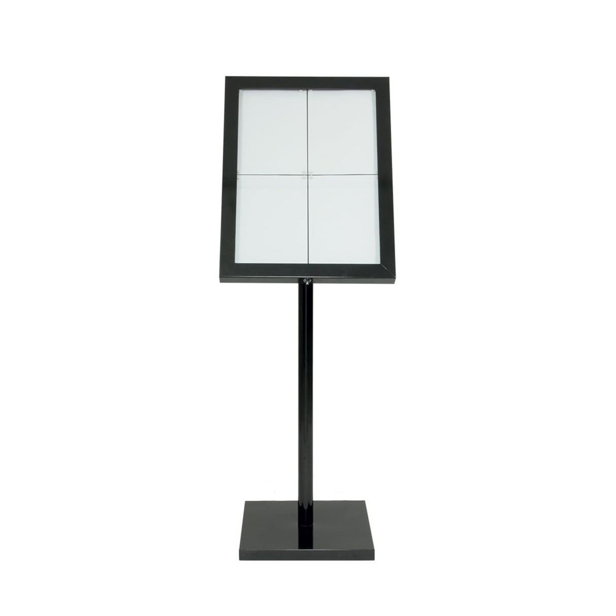 SECURIT - Porta folletos Exterior con Iluminación LED "Black Star" - Con Marco A2 + Poste + Base + Cable de 5 m + Mando a Distancia - En Acero - Restaurante, Cafetería, Bar - Negro
