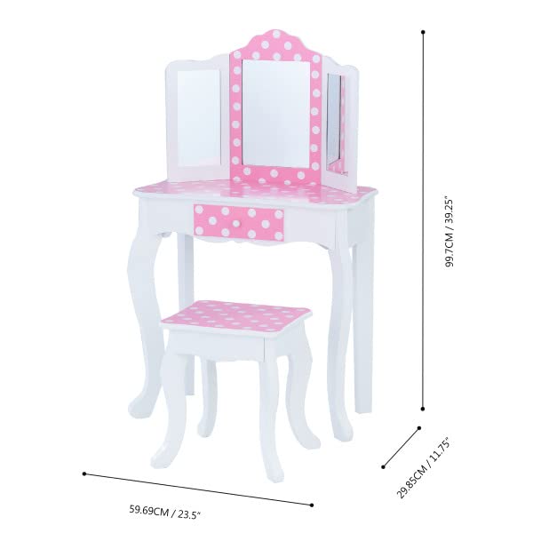 Fantasy Fields Teamson Kids Juego De Tocador Rosa con Espejo Y Luces Tocador Madera TD-11670FL