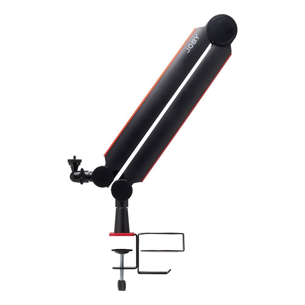 JOBY Wavo Boom Arm, Brazo de Jirafa para Micrófono Profesional, Streamings y Podcasts, Silencioso, Soporte para Vaso y Auriculares, Abrazadera de Mesa, Canaleta Oculta para Manejo de Cables, Negro