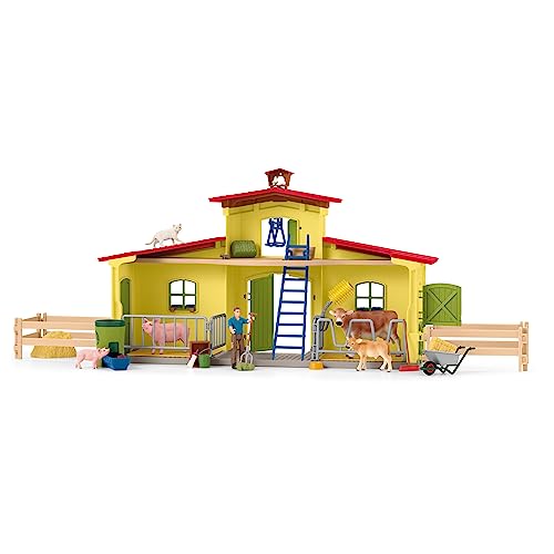 Schleich 72224 Establo con gallinero y Box para Ponis, a Partir de 3 años, Farm World - playset, 86 x 13 x 33 cm