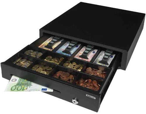 Safescan LD-4141 Cajón portamonedas uso ocasional para el efectivo - Caja registradora con 4 apartados para billetes y 8 para monedas - Caja dinero conexión RJ-12 - Cajón portamonedas 41x41,5x11,5 cm