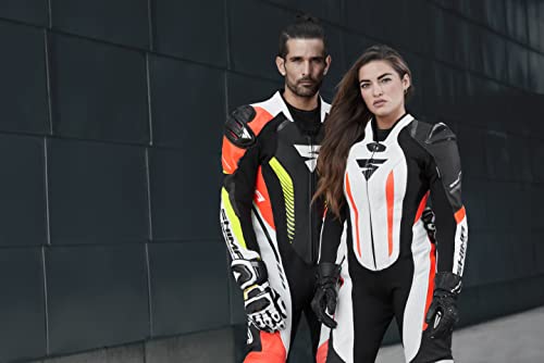 SHIMA MIURA RS Traje Moto Mujer - Traje de cuero de 1 pieza, deportivo, de competición, ventilado con deslizadores en hombros y rodillas, almohadillas CE en espalda, hombros y codos (40, Blanco/Fluo)