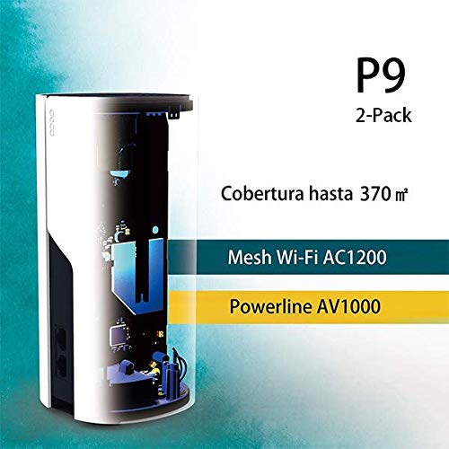 TP-Link Deco P9 PLC Wi-Fi Mesh Híbrido con Powerline, Adecuado para Paredes Gruesas, Powerline AV1000 + WiFi AC1200, Cobertura de hasta 370 ㎡, 2 x Puerto Gigabit, CPU Qualcomm