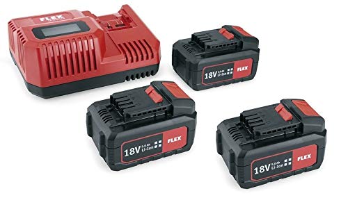 Flex 497444 Flex Pack - Juego de herramientas con taladro de percusión, martillo perforador combinado, sierra de calar (con 3 baterías de 18 V/5 Ah, luz LED, motor sin escobillas, herramientas