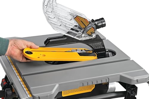 DEWALT DWE7485-QS - Sierra de Mesa Compacta 210 mm, Diámetro de Hoja 210/30mm, 5800 rpm de Velocidad, Biselado de 48º, Máx. Cap. de Corte (Derecha/Izquierda) 622/318mm