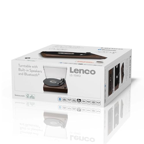 Lenco Tocadiscos LS-15WD – Recepción y transmisión Bluetooth®, 2 altavoces integrados, pastillas AT3600L, transmisión por correa, parada automática, 33/45 rpm, AUX y RCA, marrón