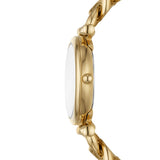 Fossil Reloj Carlie para mujer, Movimiento de cuarzo a tres agujas en tono dorado con correa de acero inoxidable, Tono oro y blanco, 28 mm