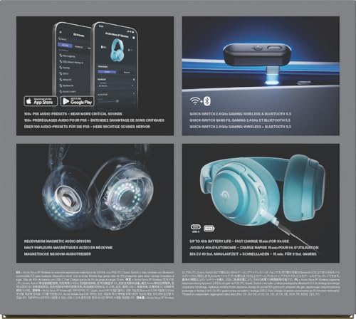 SteelSeries Arctis Nova 3P Wireless Auriculares Gaming multiplataforma - App - Batería 40h - Controladores magnéticos de neodimio - 2,4 GHz/Bluetooth - Micro extraíble - PS5, PS4, PC, Switch -Aqua