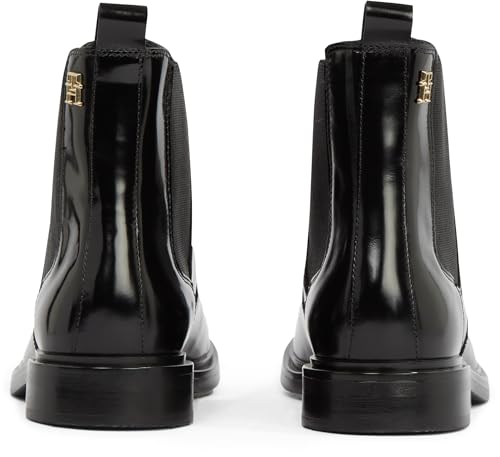 Tommy Hilfiger Botines Chelsea Mujer Abrasivato Leather brillantes, Negro (Black), 36
