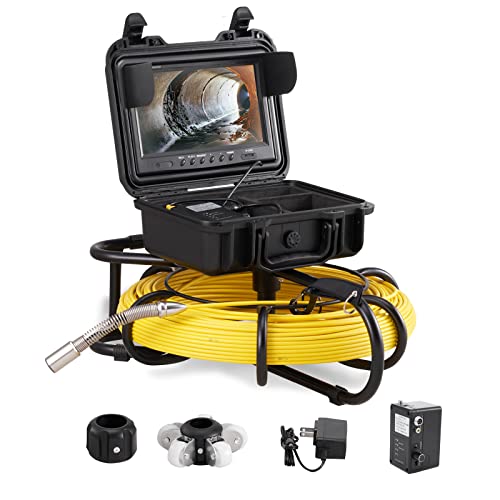 VEVOR Cámara Endoscópica de Drenaje Pantalla de 9" IP68 Impermeable Batería de 4500 mAh 12 LED Ajustable Cable de 91,5 m Tarjeta SD de 16GB para Tubería de Alcantarillado Drenaje de Plomería en Hogar
