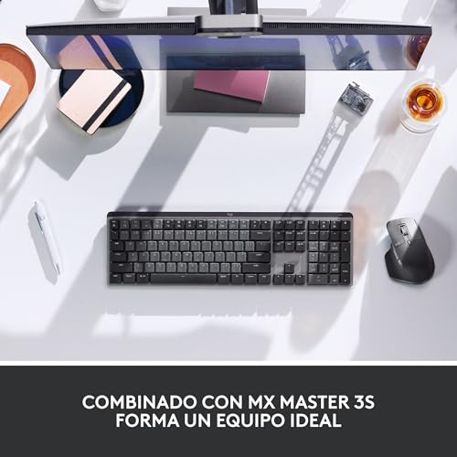 Logitech MX Teclado mecánico inalámbrico iluminado performance, teclas retroiluminadas, Bluetooth, USB-C, macOS, Windows, Linux, iOS, Android, Metal, US internacional QWERTY, Gris