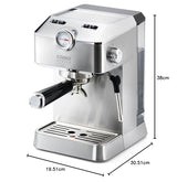 Caso Espresso Gourmet - Cafetera de acero inoxidable con bomba Ulka 19 bares con espumador de leche, para café en polvo o cápsulas ESE, para 2 tazas, con placa calefactora para taza