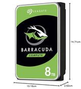 Seagate BarraCuda 8TB, Disco Duro Interno, HDD, 3.5 Pulgadas, SATA 6 GB/s, 5400 RPM, cache de 256 MB para computador de sobremesa y PC, embalagem aberta fácil, Rescue Services (ST8000DMZ04)