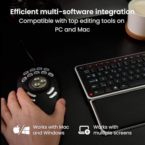 Contour Multimedia Controller Pro v2 | Controlador para pc ergonómico para Editor de imágenes de música de vídeo | para PC y Mac | USB | 15 Botones | Jog Ring de aleación de 7 velocidades