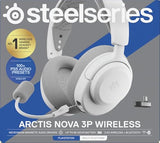 SteelSeries Arctis Nova 3P Wireless Auriculares Gaming multiplataforma - App - Batería 40h - Controladores magnéticos de neodimio - 2,4 GHz/Bluetooth - Micro extraíble - PS5, PS4, PC, Switch -Blanco