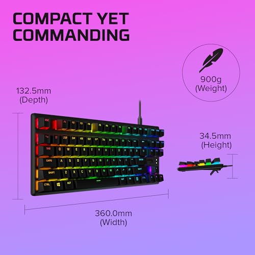 HyperX Alloy Origins Core PBT - Teclado mecánico para Juegos TKL, Teclas PBT, iluminación RGB, Compacto, Cuerpo de Aluminio, Personalizable NGENUITY, Memoria integrada, Interruptor Rojo