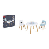 Janod - Mesa y 2 sillas de madera con forma de témpano - Mesa infantil redonda con portalápices extraíble - 1 silla con forma de oso polar y 1 silla con forma de pingüino - A Partir de 3 años, J09650