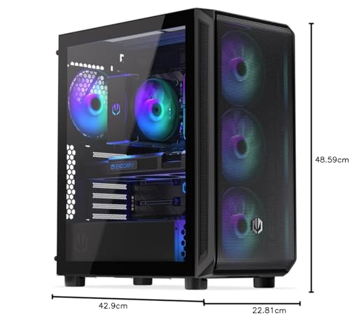 ENDORFY Arx 500 ARGB, Caja PC ATX, 4x140-mm-ARGB-Lüfter im Lieferumfang enthalten, Seitenwand aus gehärtetem Glas, hohe Kompatibilität mit Verschiedenen PC-Komponenten, EY2A011