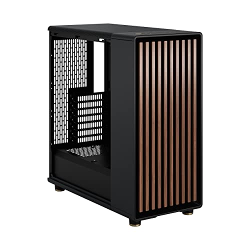 Fractal Design North Charcoal Black Tempered Glass Dark - Frente de Madera de Nogal - Panel Lateral de Vidrio - Incluye Dos Ventiladores Aspect PWM de 140 mm - Puerto USB Tipo C