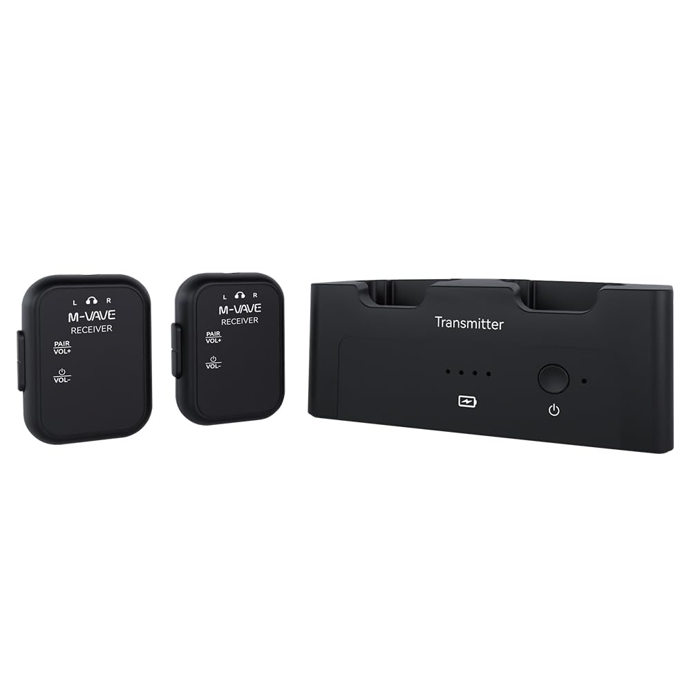 M-Vave WP-12 - Sistema de monitorización intraauditiva inalámbrica - Transmisión de Audio de 2,4 GHz, 24 bits/48 kHz, Alcance de 30 m, batería de Larga duración, múltiples Modos