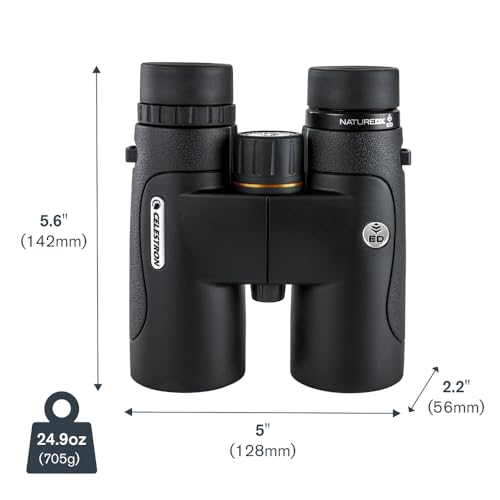 Celestron 72332 Nature DX ED 8x42: prismáticos para aves y exteriores, lentes objetivo con dispersión baja, revestimiento múltiple completo y prismas BaK-4, carcasa revestida resistente al agua y vaho
