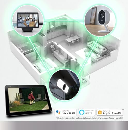 Arlo Vídeoportero inalámbrico HD y Floodlight cámara 2K WiFi inalámbrico Blanca - protección inteligente del hogar, visión nocturna, detección de movimiento, audio bidireccional, compatible con Alexa