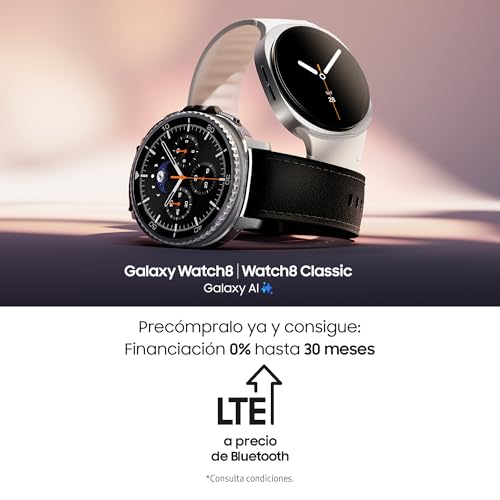 Samsung Galaxy Watch8 Classic 46mm, LTE, Correa Híbrida, Smartwatch con Diseño con Bisel Giratorio, Garantía 3 Años + 1 año Extra, Blanco (Versión Española)
