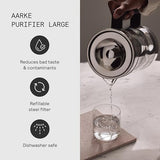 Aarke Purifier Large, jarra filtrante de agua en vidrio y acero inoxidable, 1,7 L / 7 tazas, incluye bolsa de recarga de filtro Pure Aarke