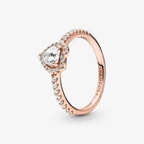 Pandora Timeless Anillo con diseño de corazón chapado en oro rosa de 14 quilates con circonitas cúbicas transparentes, talla 54