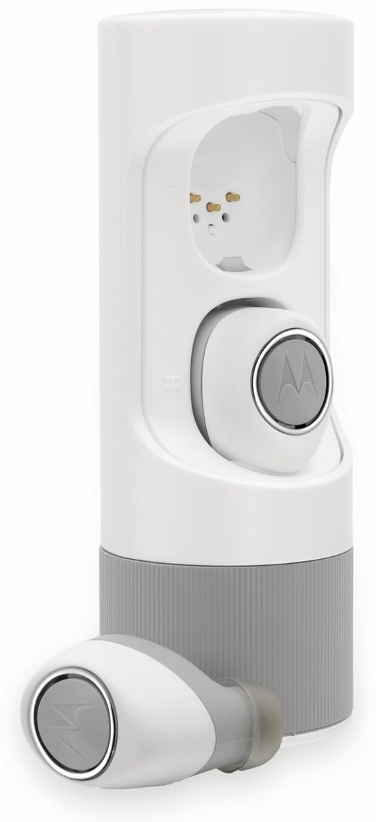 Motorola Lifestyle VerveOnes ME Music Edition, Auriculares de Bluetooth Estéreo Inteligentes Completamente Inalámbricos y IPX4 Resistentes Al Agua, Bluetooth, Reducido, Gris/Blanco