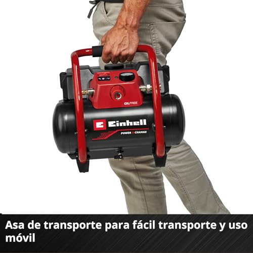 Einhell Compresor con batería TE-AC 36/150 Li OF-Solo Power X-Change (36 V, máx. 8 bar, depósito de 6 l, potencia de aspiración 150 l/min, manómetro, sin aceite, sin batería)
