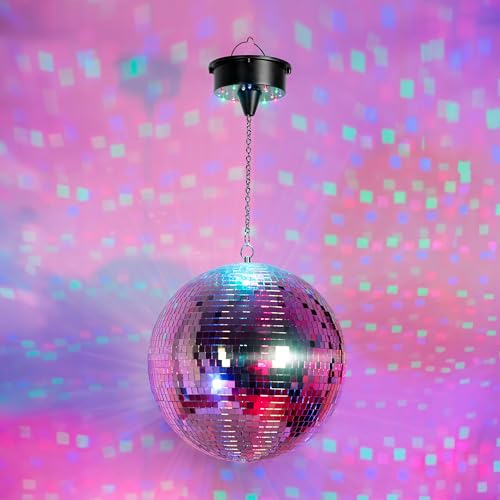 Ibiza - DISCO1-30 - Bola facetada de 30cm de diámetro con base de 18 LED y cadena de 20cm - Funciona con pilas