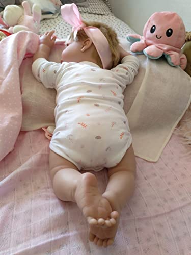 Reborn Valeria,Reborn Vinilo DE Silicona 52CM,2,3KG,RASGOS FACIALES como LOS DE UN Bebe Real,BOLSITAS EN Ojos,Nariz CHATA,Carita Redonda,Manos Y PIES con LA Medida DE UN Recien Nacido.