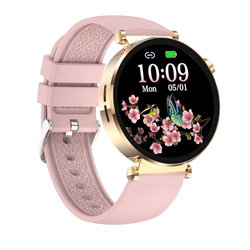 Knauermann Neo 2 (2025) – Oro Redondo – Reloj Salud Smartwatch – ECG – Función HRV – BT Bluetooth – Apnea del sueño – Presión Arterial – Correa de Silicona Rosa, Durchmesser: 40 mm; Dicke:,