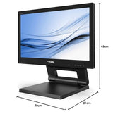 Philips 162B9T Monitor Táctil 16 Pulgadas WXGA, 60Hz, TN, 4 ms GtG, Altura Ajustable, Altavoces (1366x768, 1x HDMI 1.4, 1x DP 1.2, USB-Hub), Negro