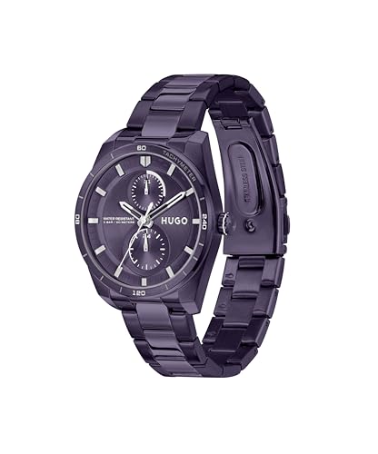 HUGO Reloj Analógico de Cuarzo Multifunción para Mujer Colección #Fast FOR Her con Correa de Acero Inoxidable Púrpura - 1540170
